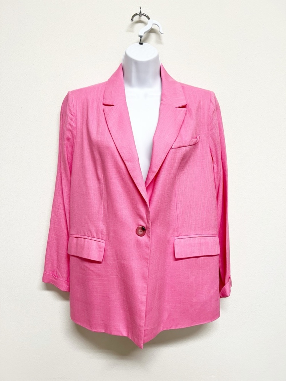 Cotton Bleu Womens Lightweight Pink Linen Single Button Blazer Jacket Size S